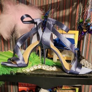 Steel Blue/Gray Satin Strappy Heels - Blue